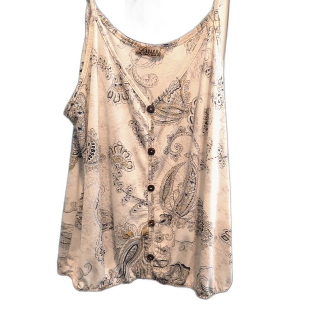 Lavish Paisley Spaghetti Strap Camisole | Cream & Blue Faux Tie Front Tank L